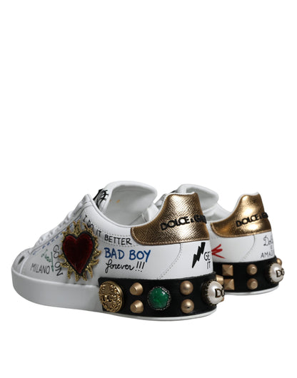 Dolce & Gabbana White Heart Studded Low Top Sneakers Shoes