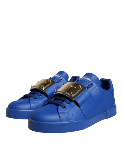 Dolce & Gabbana Blue Leather Low Top Portofino Sneakers Shoes