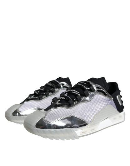 Dolce & Gabbana Silver Black Nylon NS1 Low Top Sneakers Shoes