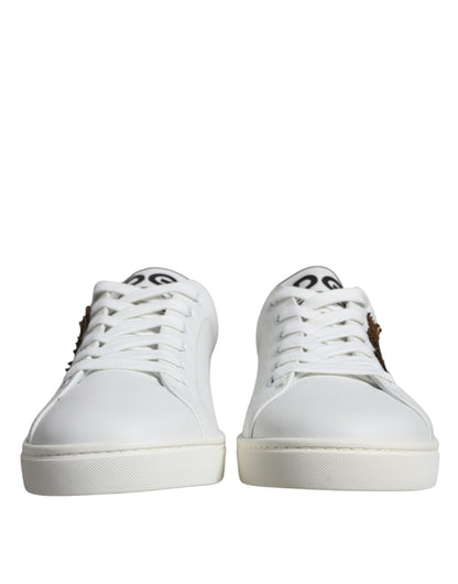 Dolce & Gabbana White Leather Heart Low Top Casual Sneakers Shoes