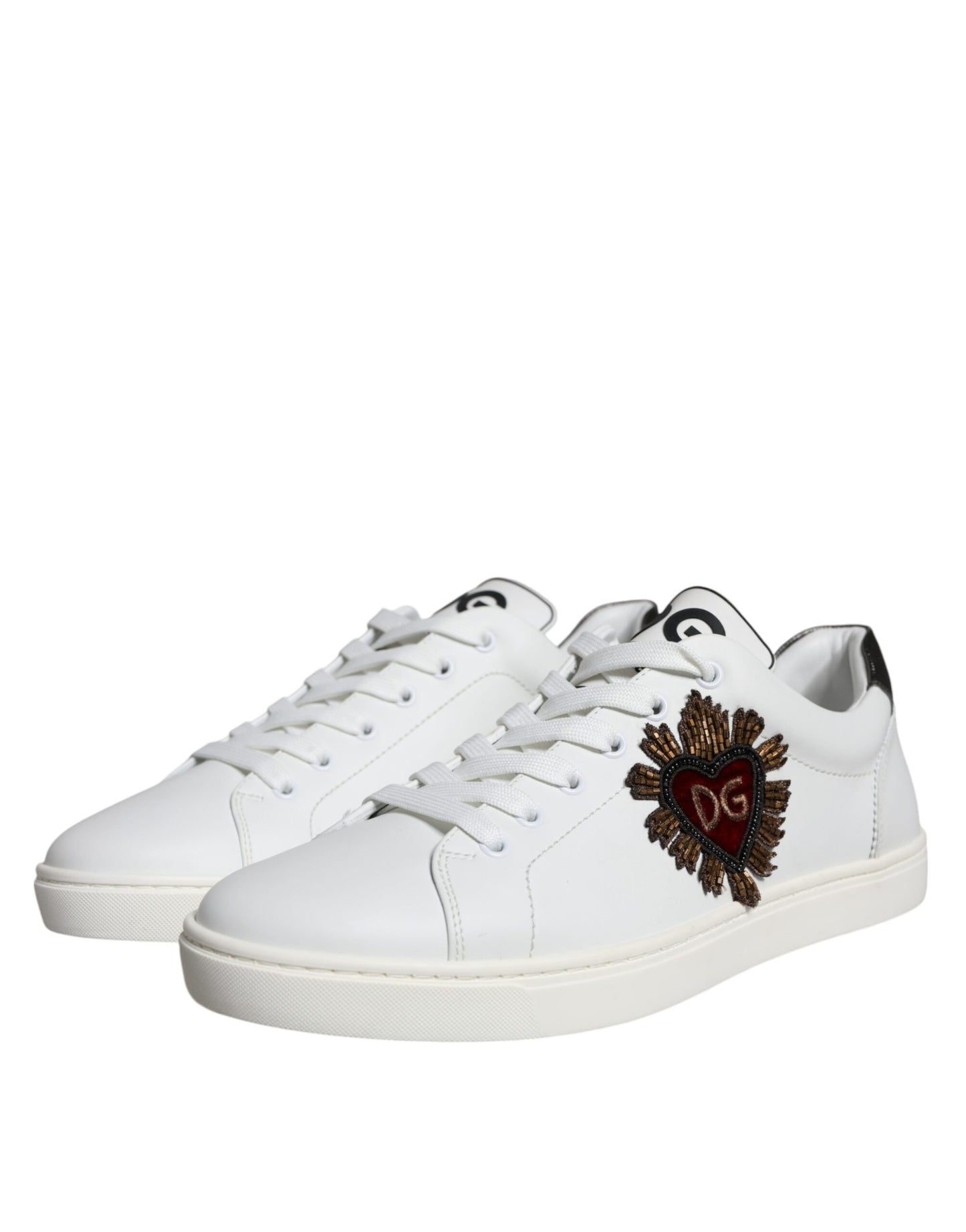 Dolce & Gabbana White Leather Heart Low Top Casual Sneakers Shoes