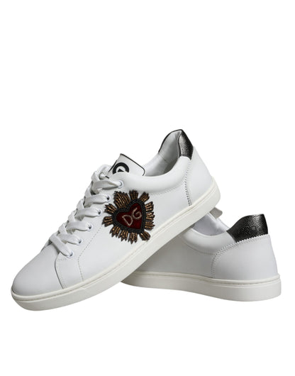 Dolce & Gabbana White Leather Heart Low Top Casual Sneakers Shoes