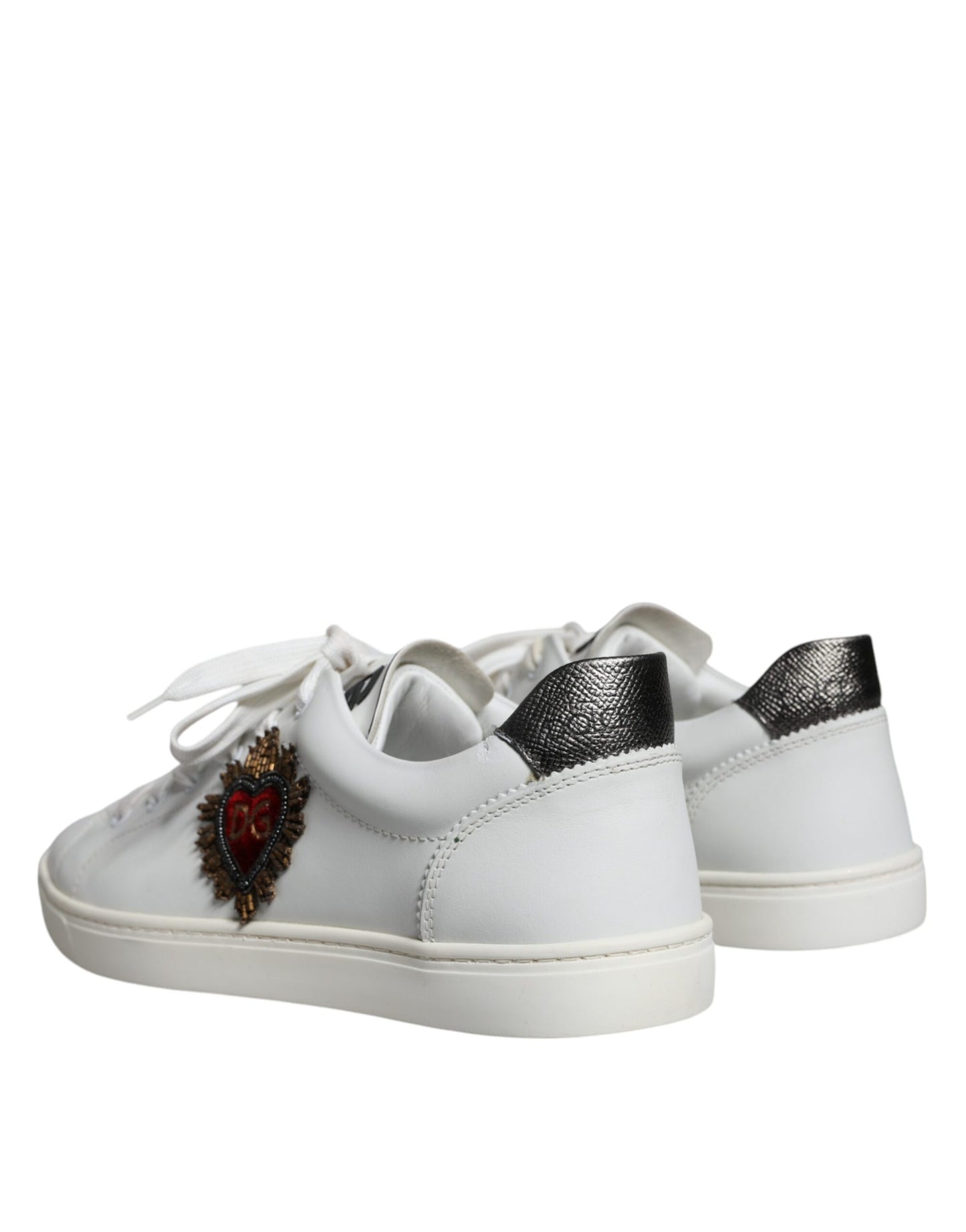 Dolce & Gabbana White Leather Heart Low Top Casual Sneakers Shoes