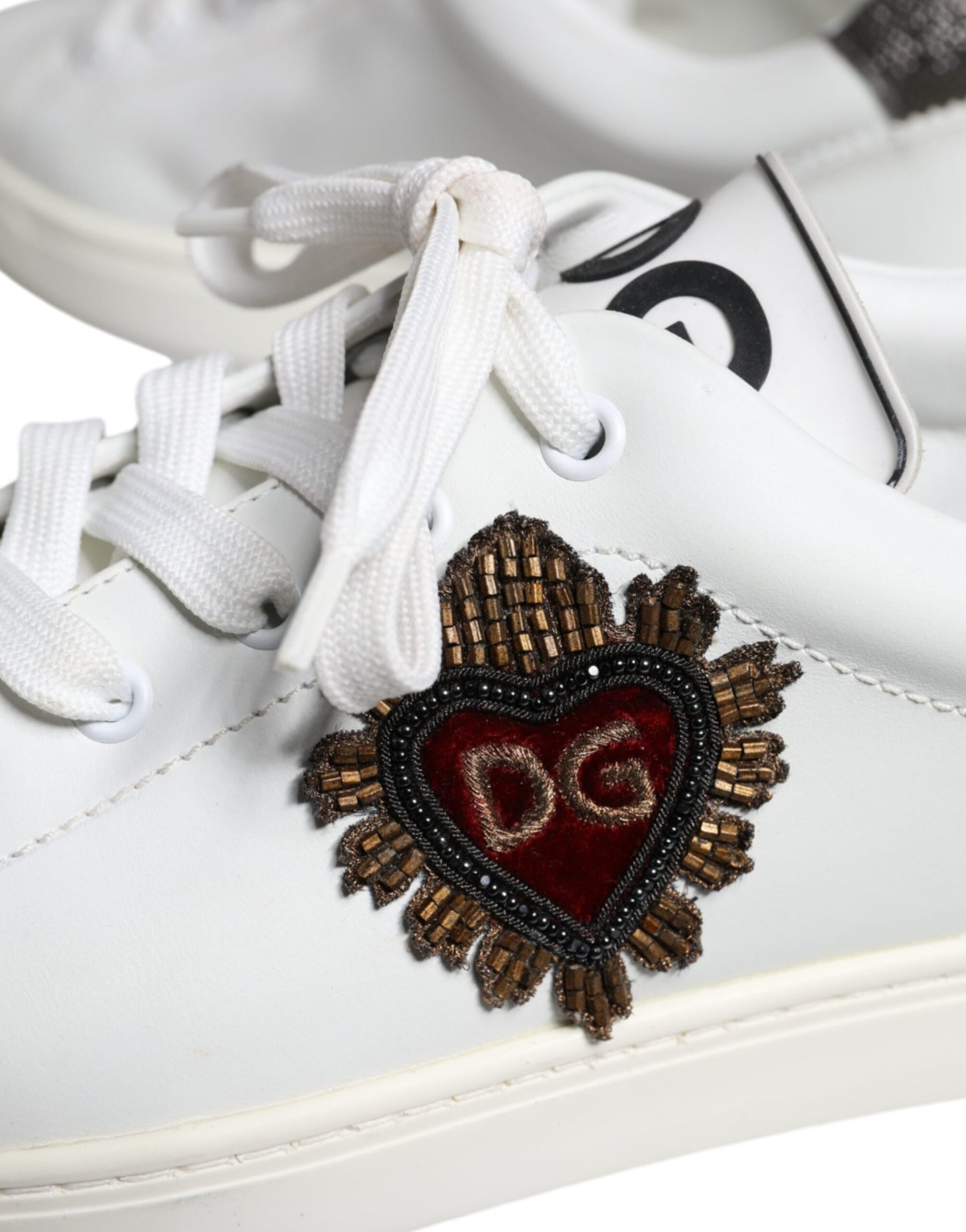 Dolce & Gabbana White Leather Heart Low Top Casual Sneakers Shoes