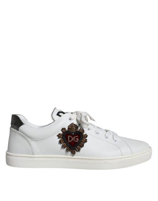 Dolce & Gabbana White Leather Heart Low Top Casual Sneakers Shoes