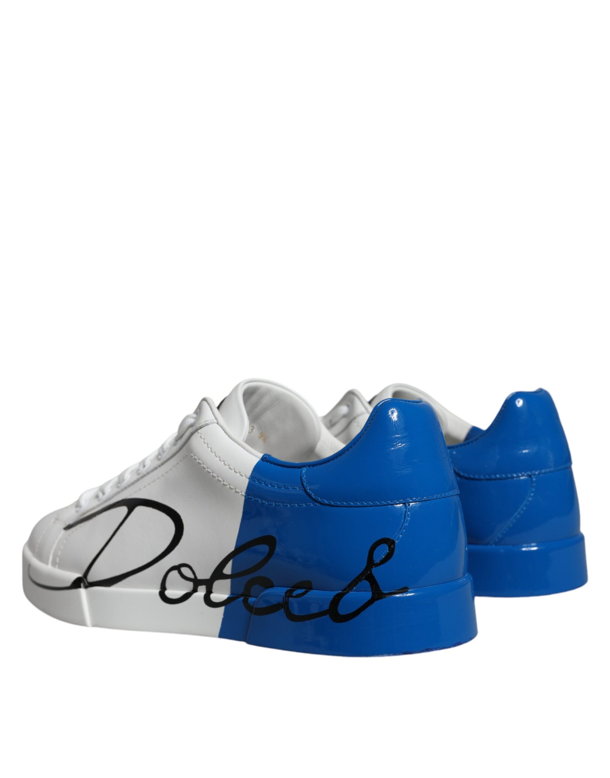 Dolce & Gabbana White Blue Leather Logo Low Top Sneakers Shoes