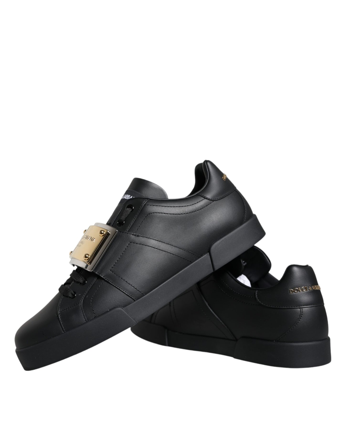 Dolce & Gabbana Black Leather Low Top Portofino Sneakers Shoes