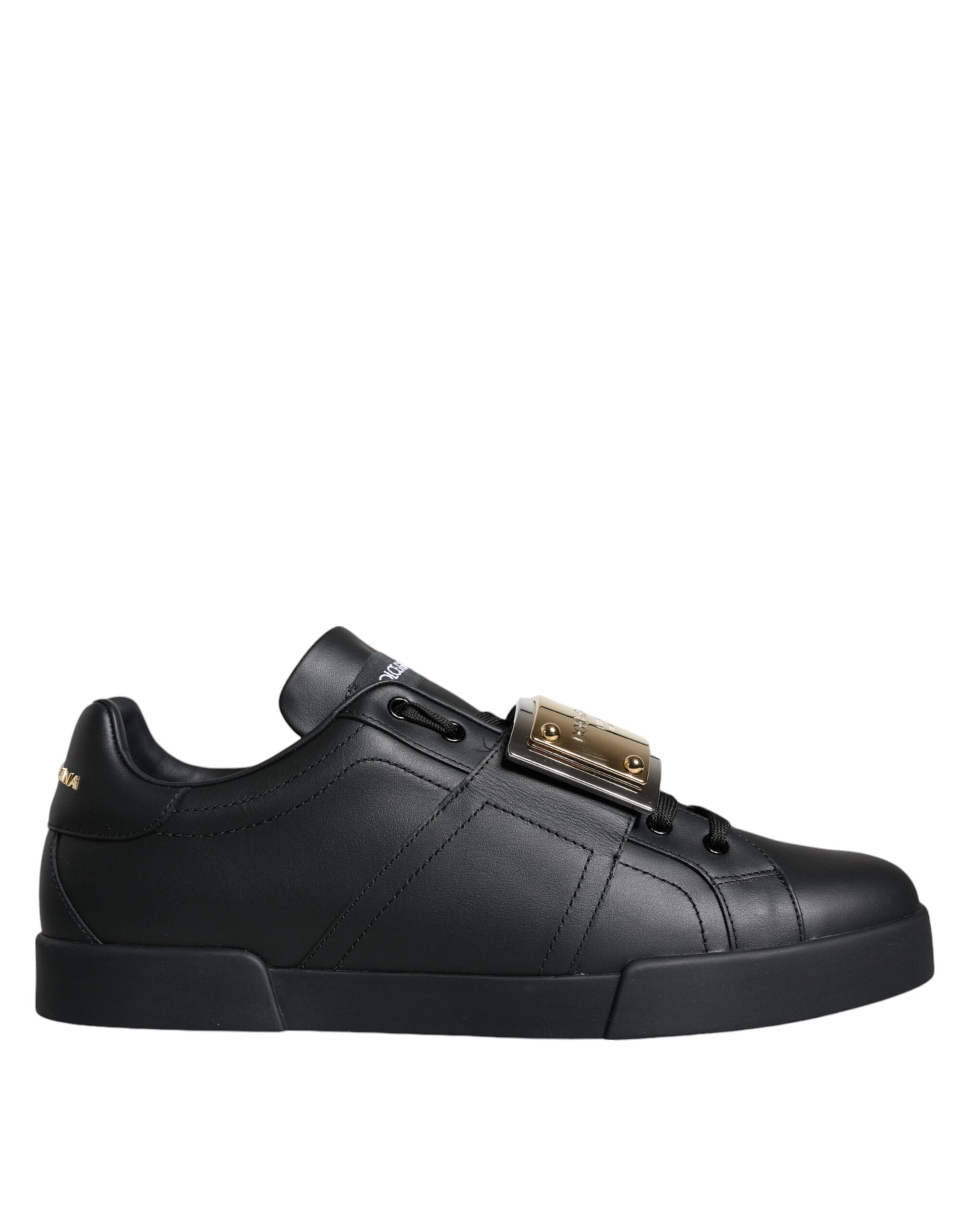 Dolce & Gabbana Black Leather Low Top Portofino Sneakers Shoes