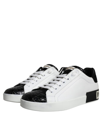 Dolce & Gabbana Black Leather Logo Portofino Sneaker Shoes