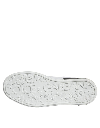 Dolce & Gabbana Black Leather Logo Portofino Sneaker Shoes