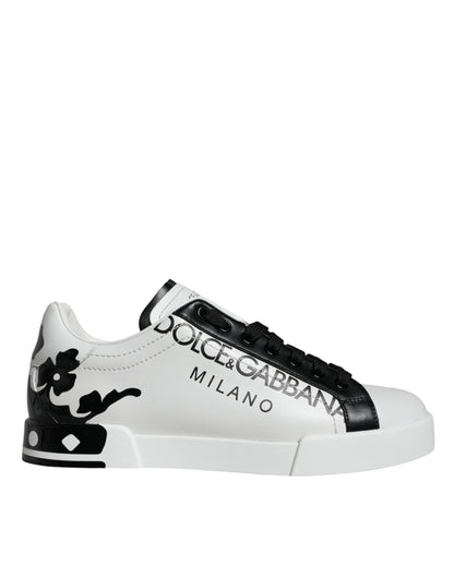 Dolce & Gabbana White Black Leather Crown Milano Sneakers Shoes