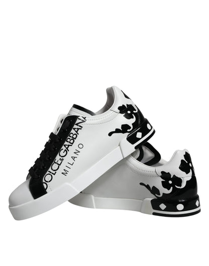 Dolce & Gabbana White Black Leather Crown Milano Sneakers Shoes