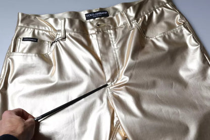 Dolce & Gabbana Metallic Gold Polyester Tapered Pants