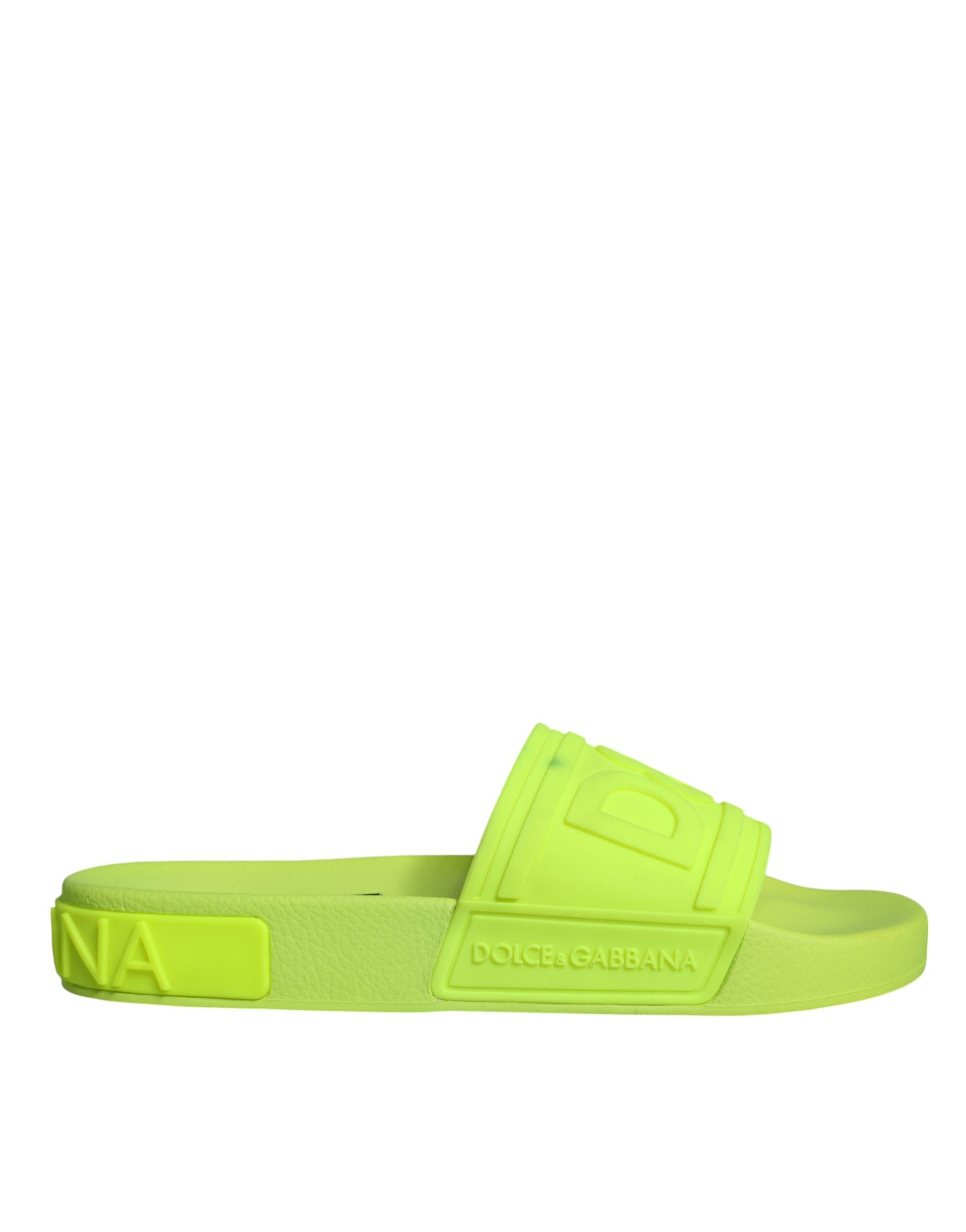 Dolce & Gabbana Green Rubber Slides Sandals Beachwear Shoes