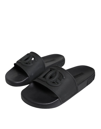 Dolce & Gabbana Black Rubber Slides Sandals Beachwear Shoes