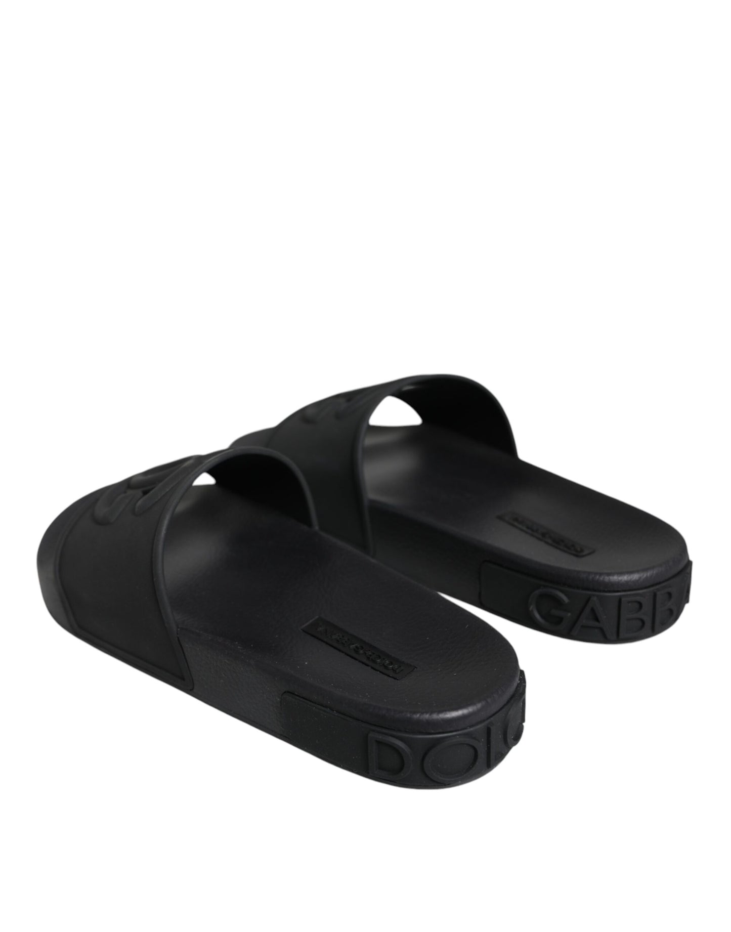 Dolce & Gabbana Black Rubber Slides Sandals Beachwear Shoes