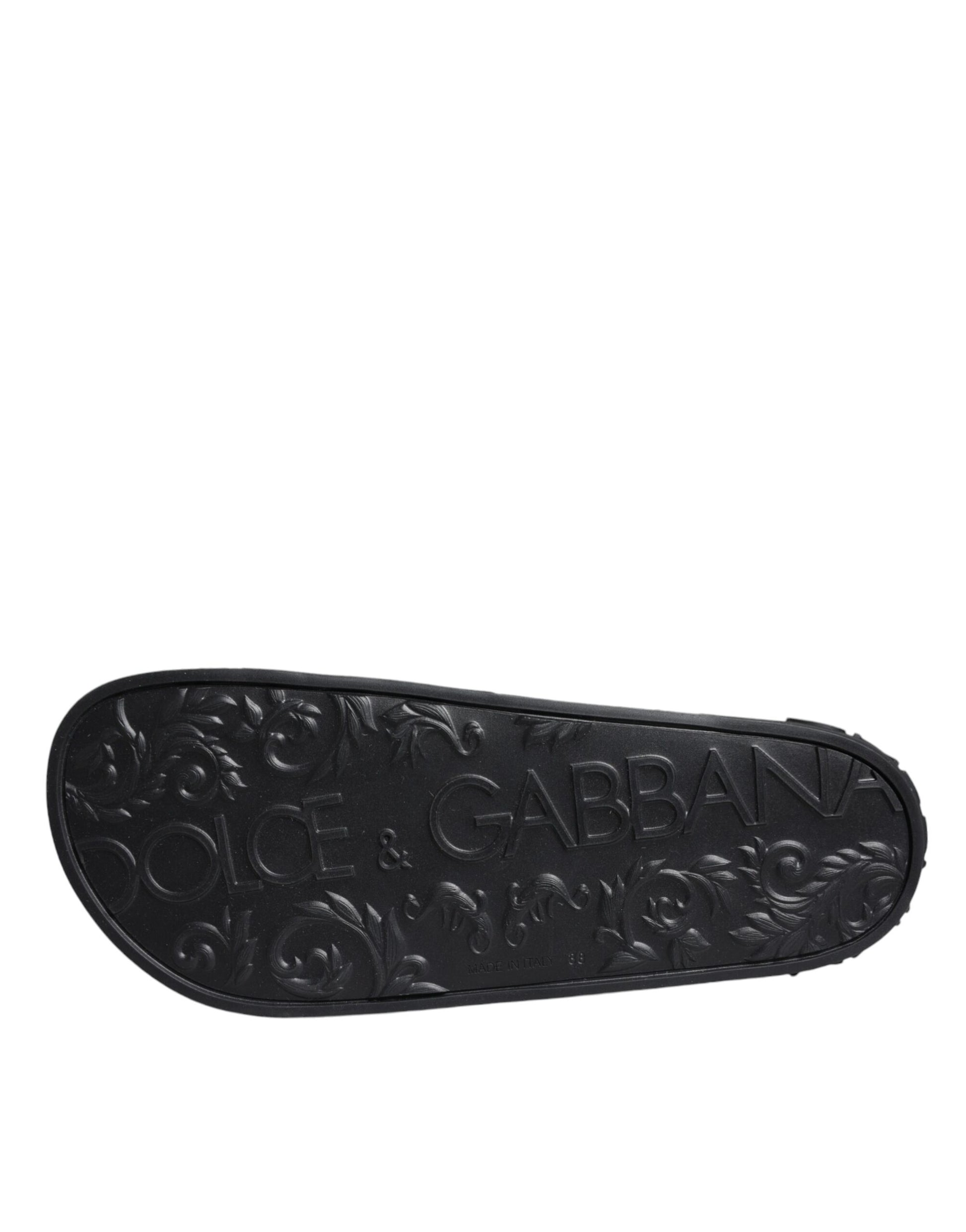 Dolce & Gabbana Black Rubber Slides Sandals Beachwear Shoes