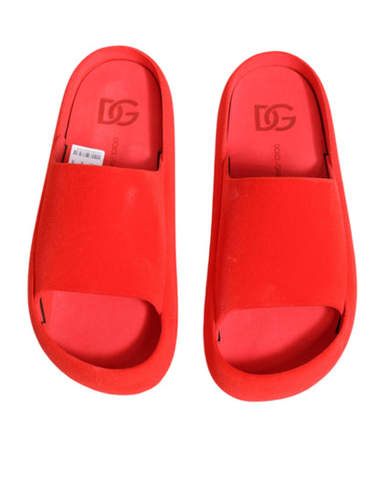 Dolce & Gabbana Red Rubber Slides Sandals Beachwear Shoes