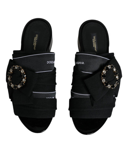 Dolce & Gabbana Black White Crystal Slides Sandals Shoes