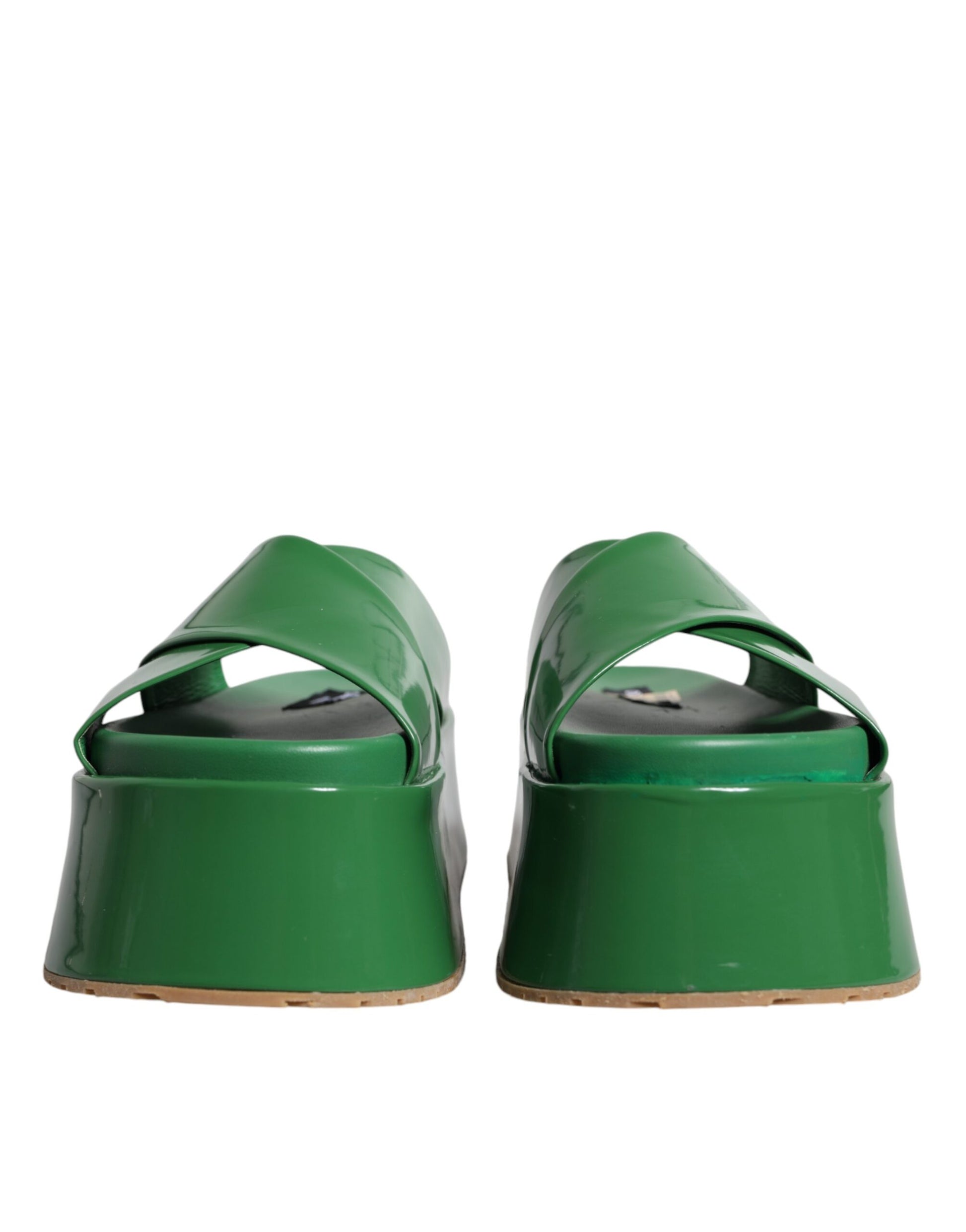 Dolce & Gabbana Green Leather Wedge Slides Sandals Shoes