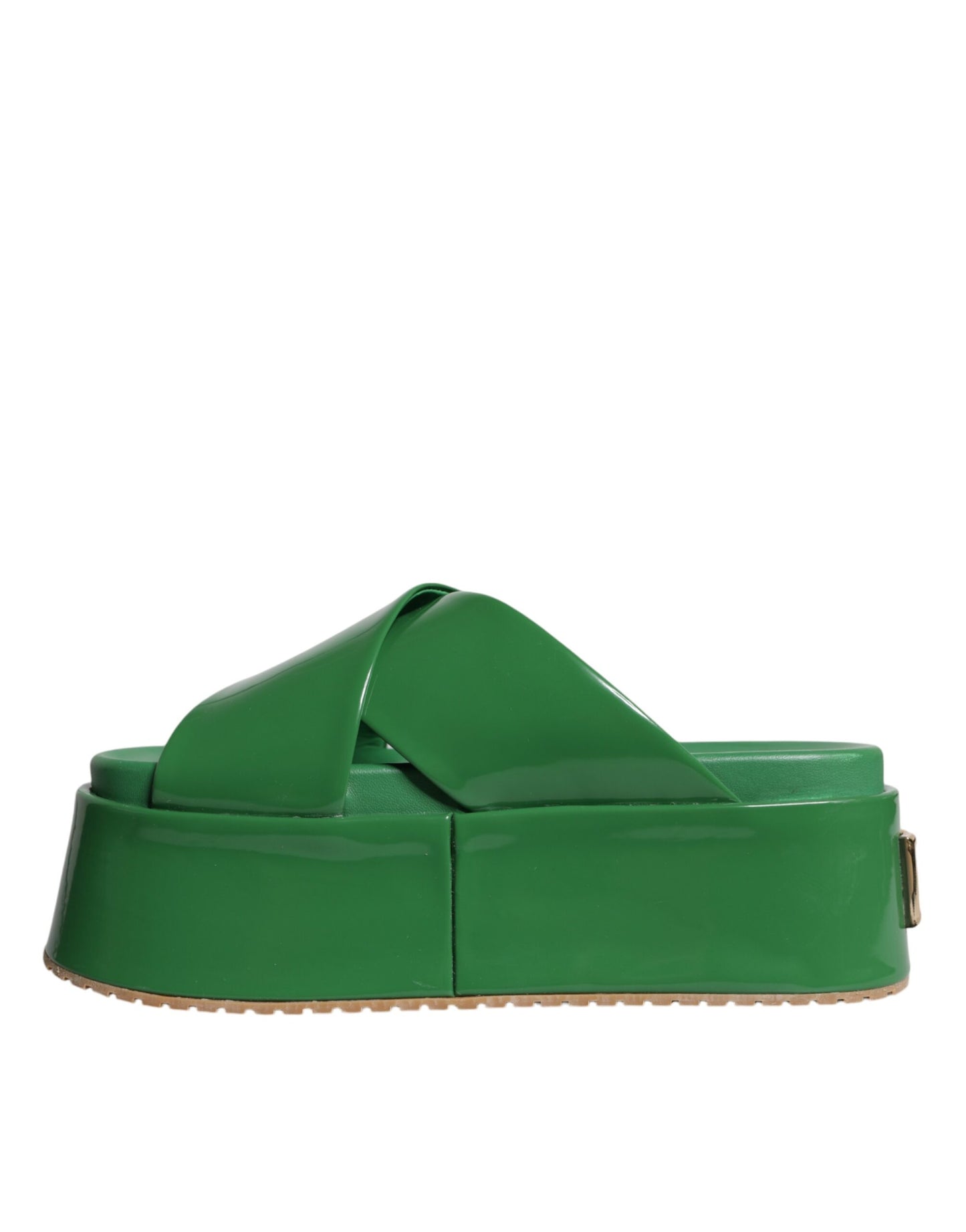 Dolce & Gabbana Green Leather Wedge Slides Sandals Shoes