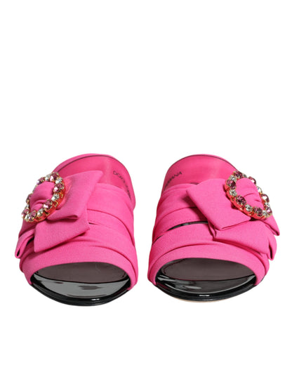 Dolce & Gabbana Pink Black Crystal Slides Sandals Shoes