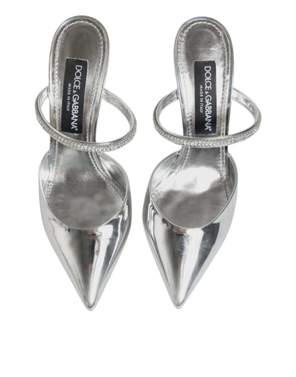 Dolce & Gabbana Silver Leather Slip On Heels Sandals Shoes