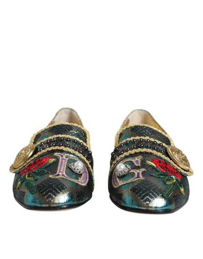 Dolce & Gabbana Multicolor Jacquard Embellished Loafers Shoes