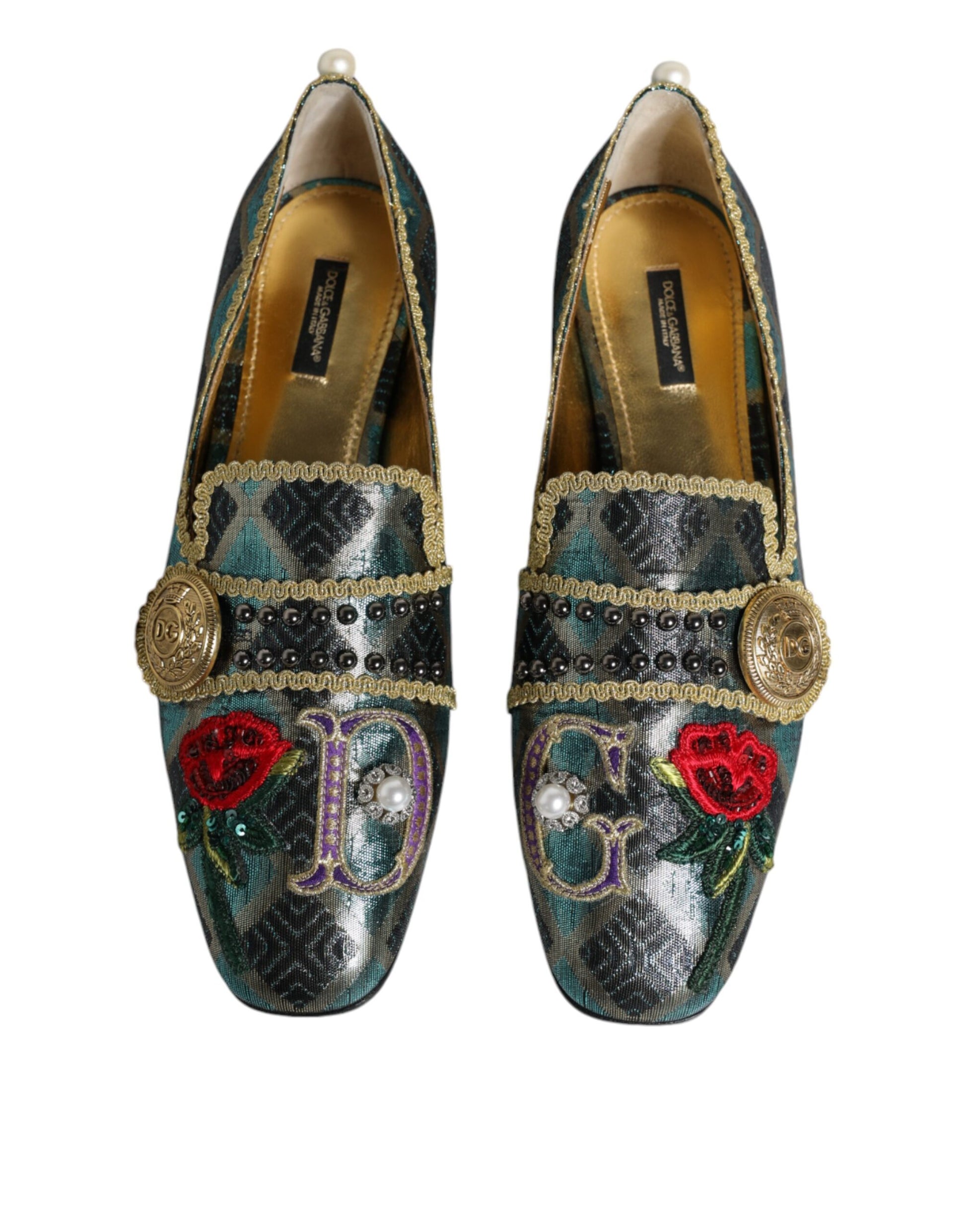 Dolce & Gabbana Multicolor Jacquard Embellished Loafers Shoes