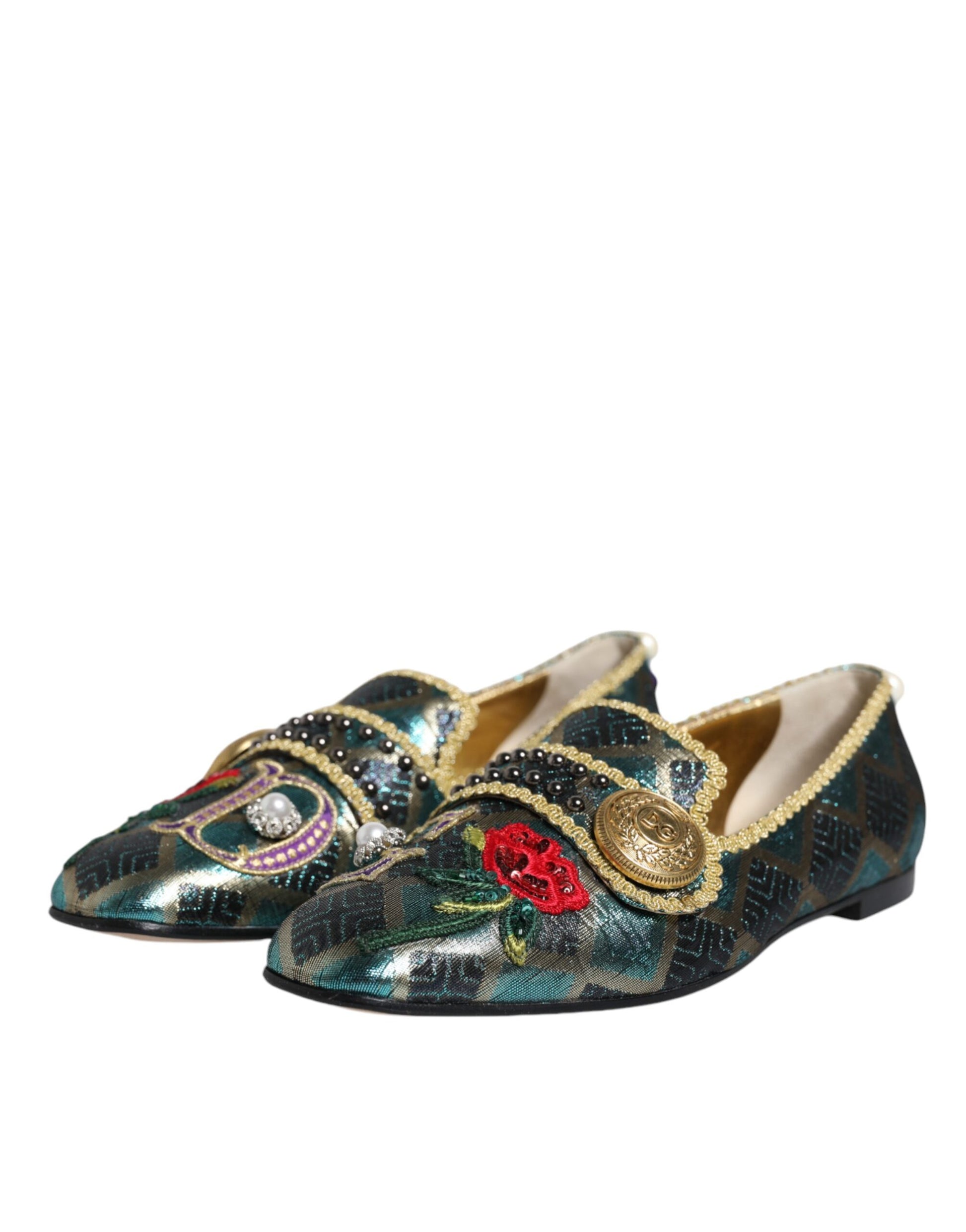 Dolce & Gabbana Multicolor Jacquard Embellished Loafers Shoes