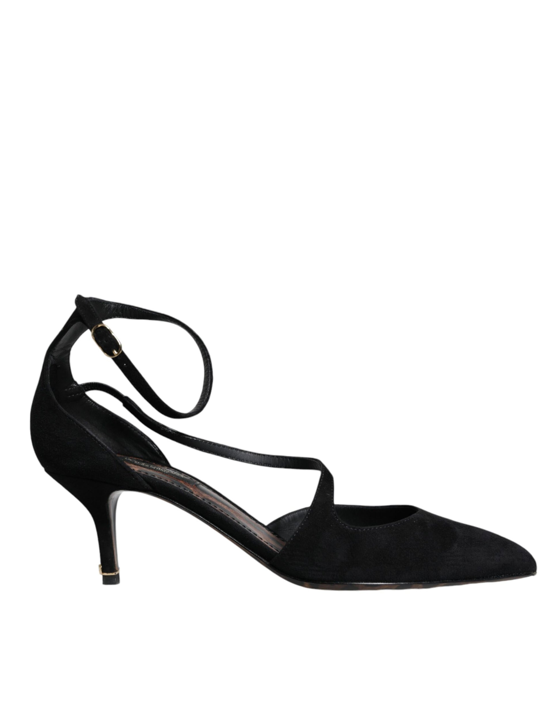 Dolce & Gabbana Black Suede Ankle Strap Heels Pumps Shoes