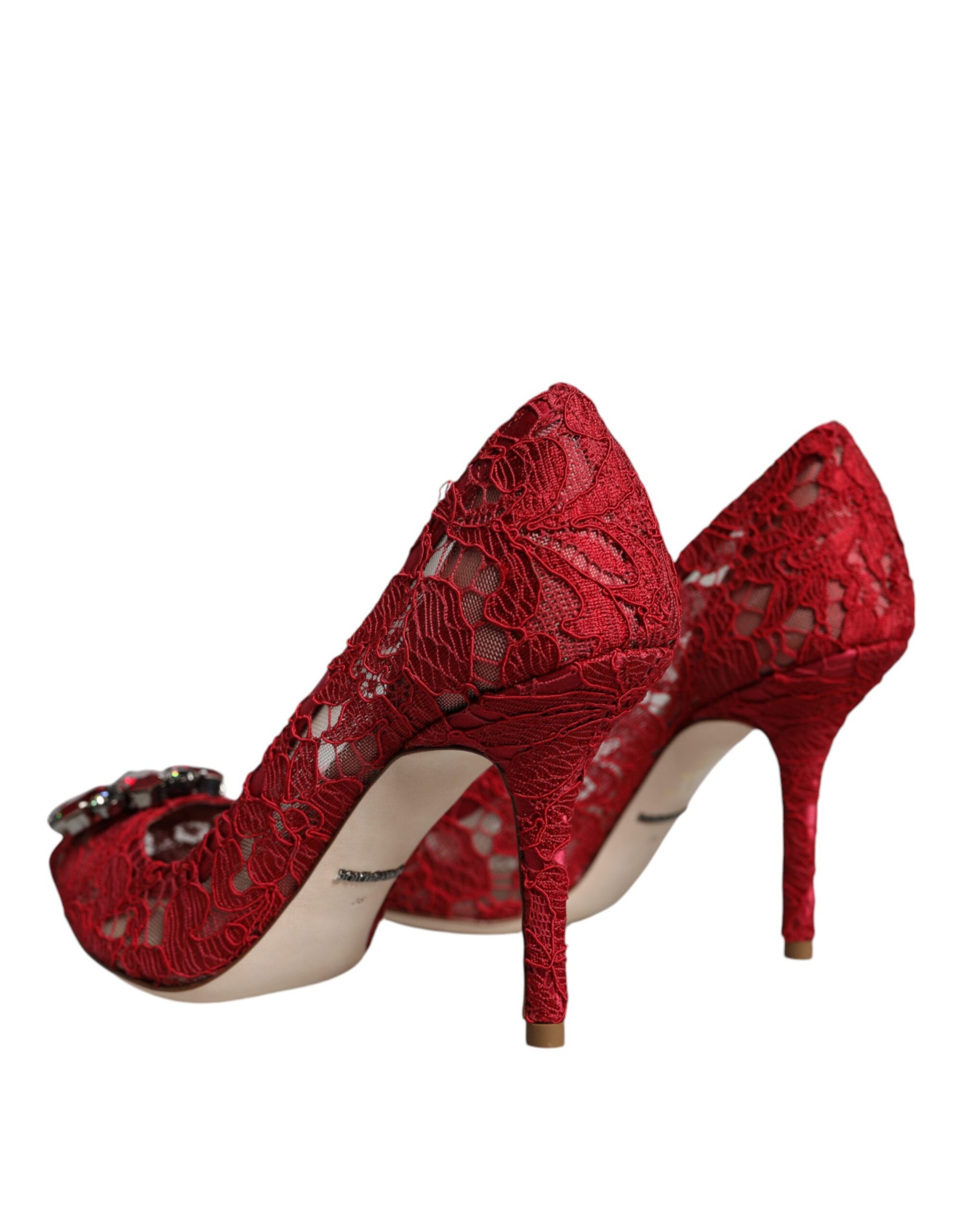 Dolce & Gabbana Red Taormina Lace Crystal Heels Pumps Shoes