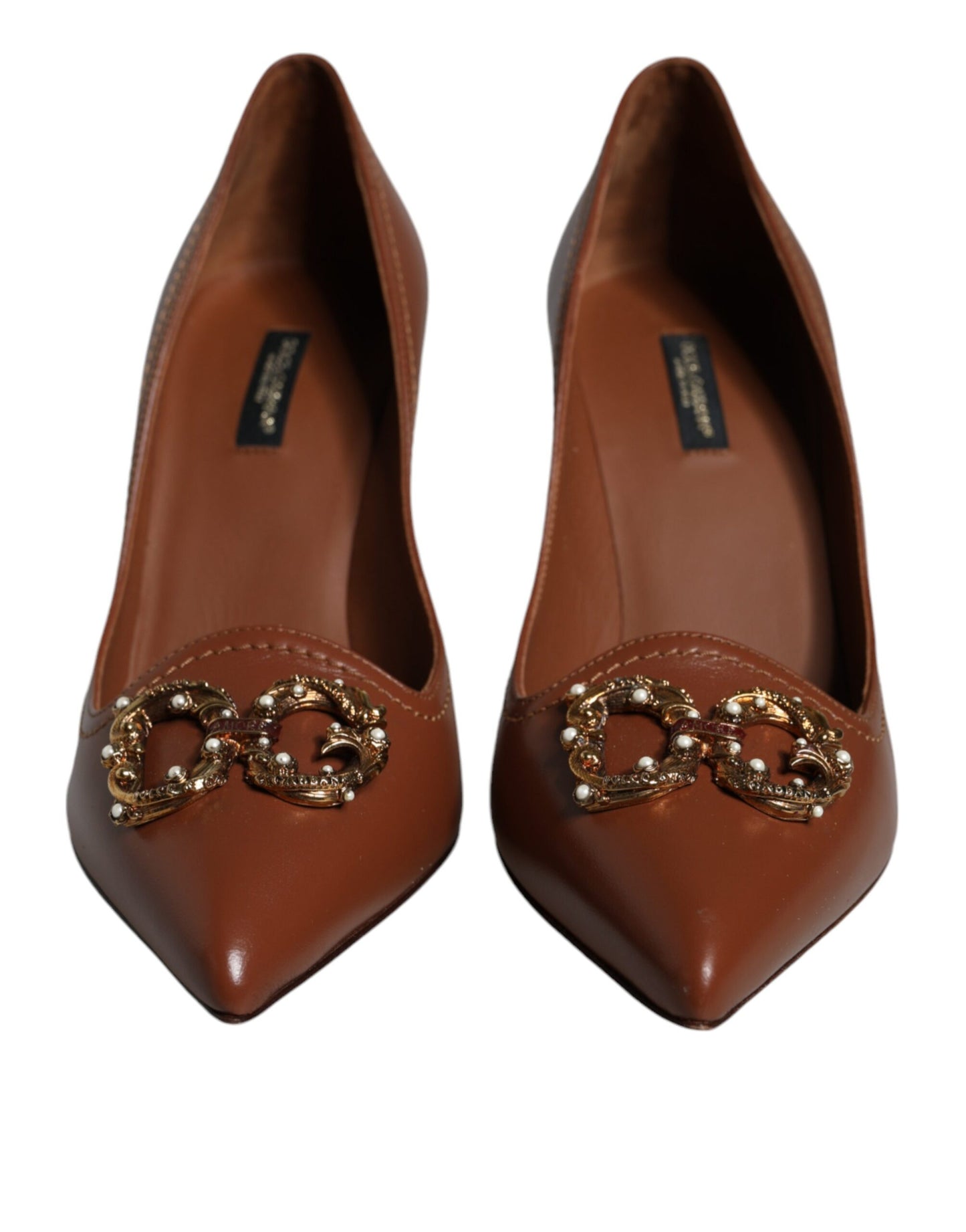 Dolce & Gabbana Brown Amore Calf Leather Heels Pumps Shoes