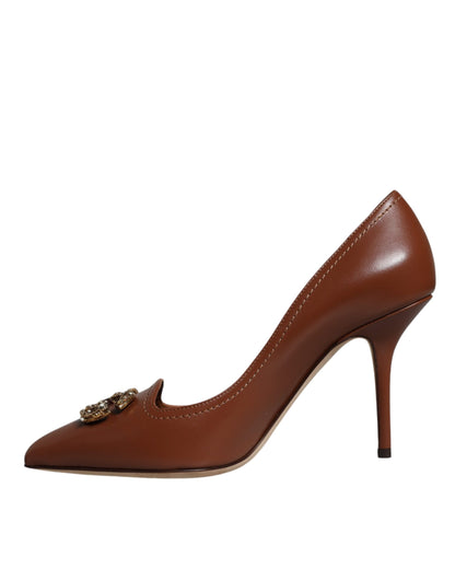 Dolce & Gabbana Brown Amore Calf Leather Heels Pumps Shoes