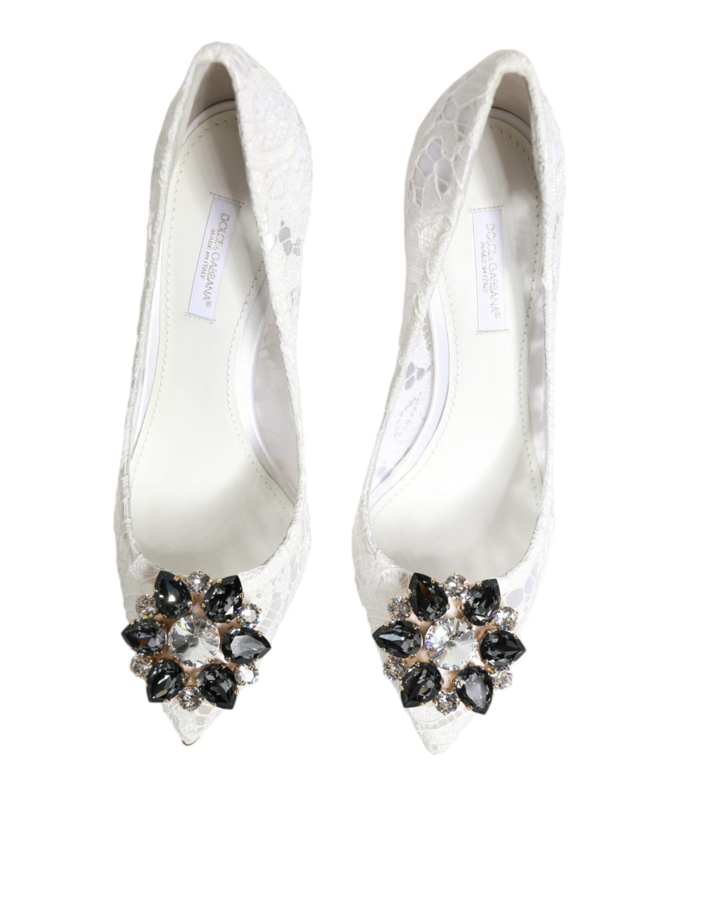 Dolce & Gabbana White Taormina Lace Crystal Heels Pumps Shoes