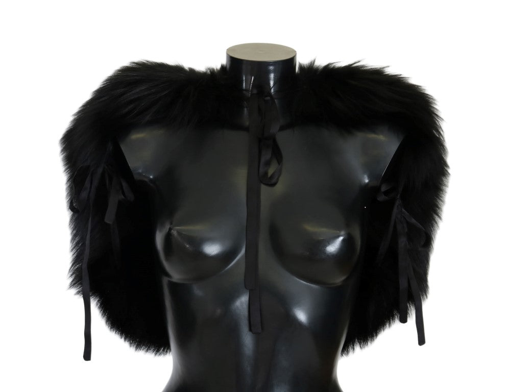 Dolce & Gabbana Elegant Black Silver Fox Fur Wrap Scarf Dolce & Gabbana