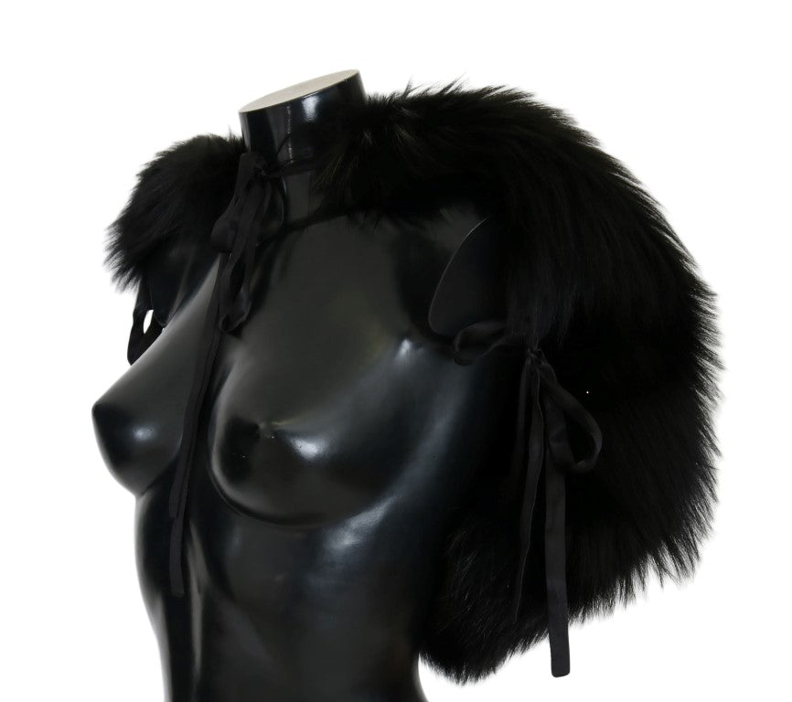 Dolce & Gabbana Elegant Black Silver Fox Fur Wrap Scarf Dolce & Gabbana