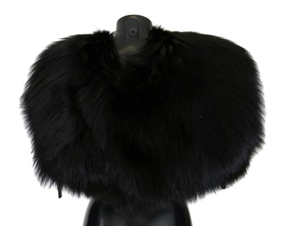 Dolce & Gabbana Elegant Black Silver Fox Fur Wrap Scarf Dolce & Gabbana