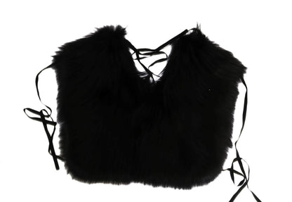 Dolce & Gabbana Elegant Black Silver Fox Fur Wrap Scarf Dolce & Gabbana