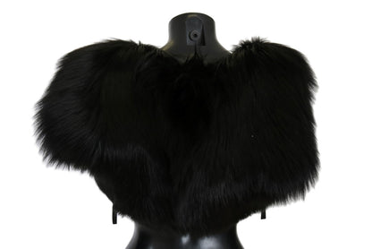 Dolce & Gabbana Elegant Black Silver Fox Fur Scarf Dolce & Gabbana