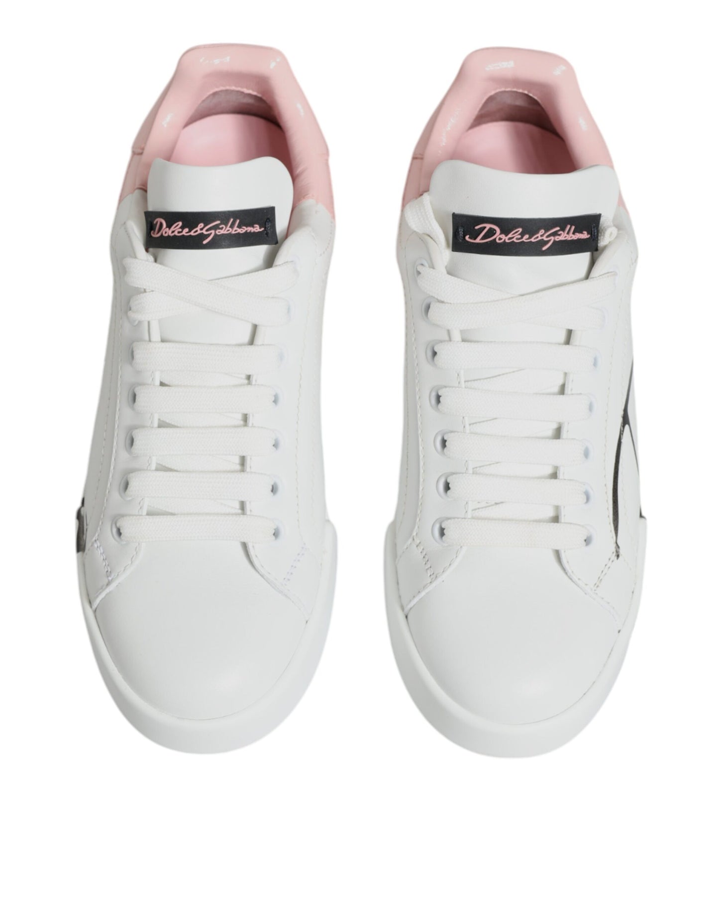 Dolce & Gabbana White Pink Portofino Low Top Sneakers Shoes