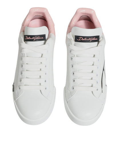 Dolce & Gabbana White Pink Portofino Low Top Sneakers Shoes