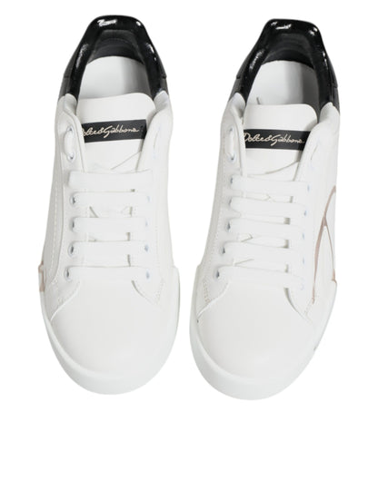 Dolce & Gabbana White Black Portofino Low Top Sneakers Shoes