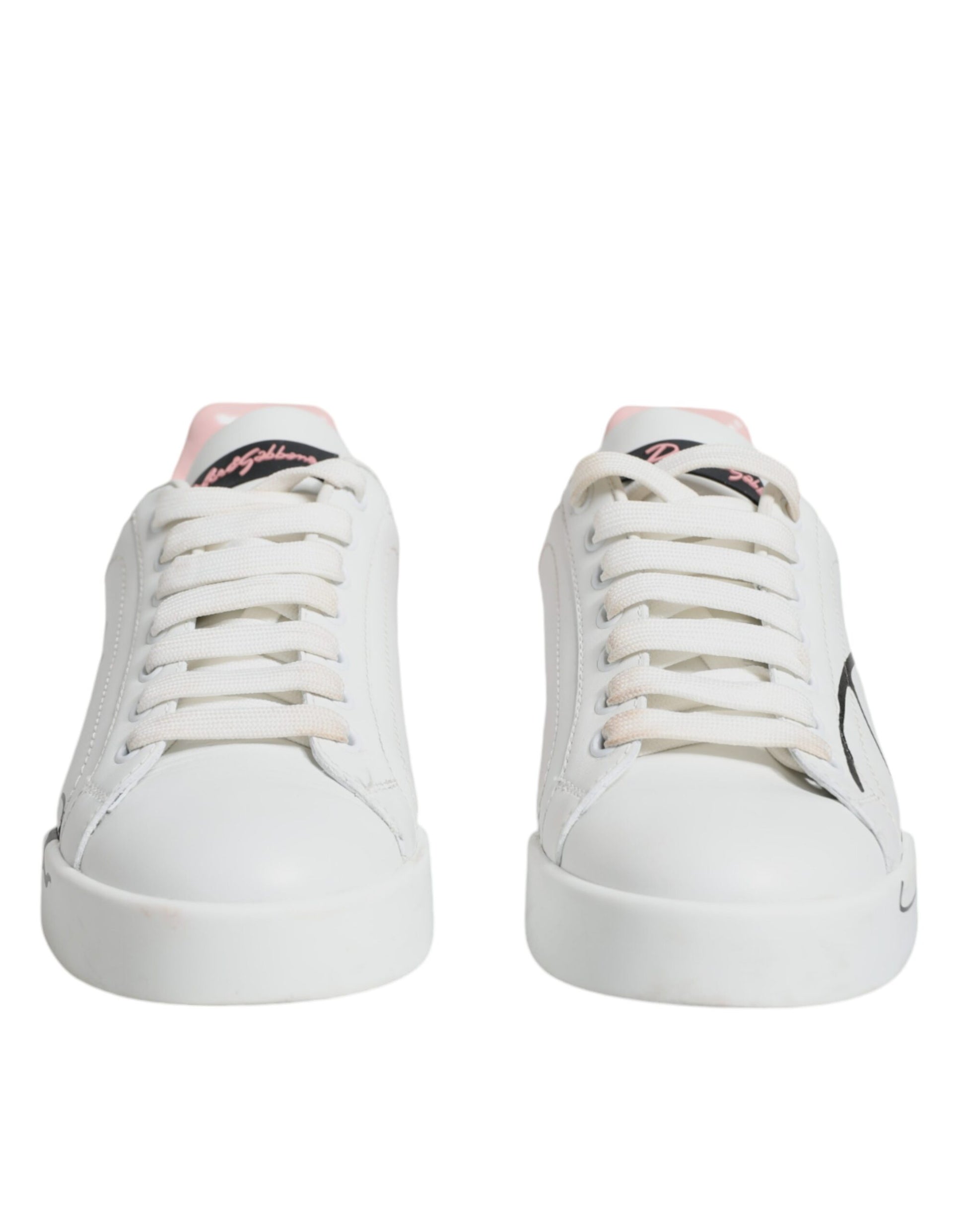 Dolce & Gabbana White Pink Portofino Low Top Sneakers Shoes