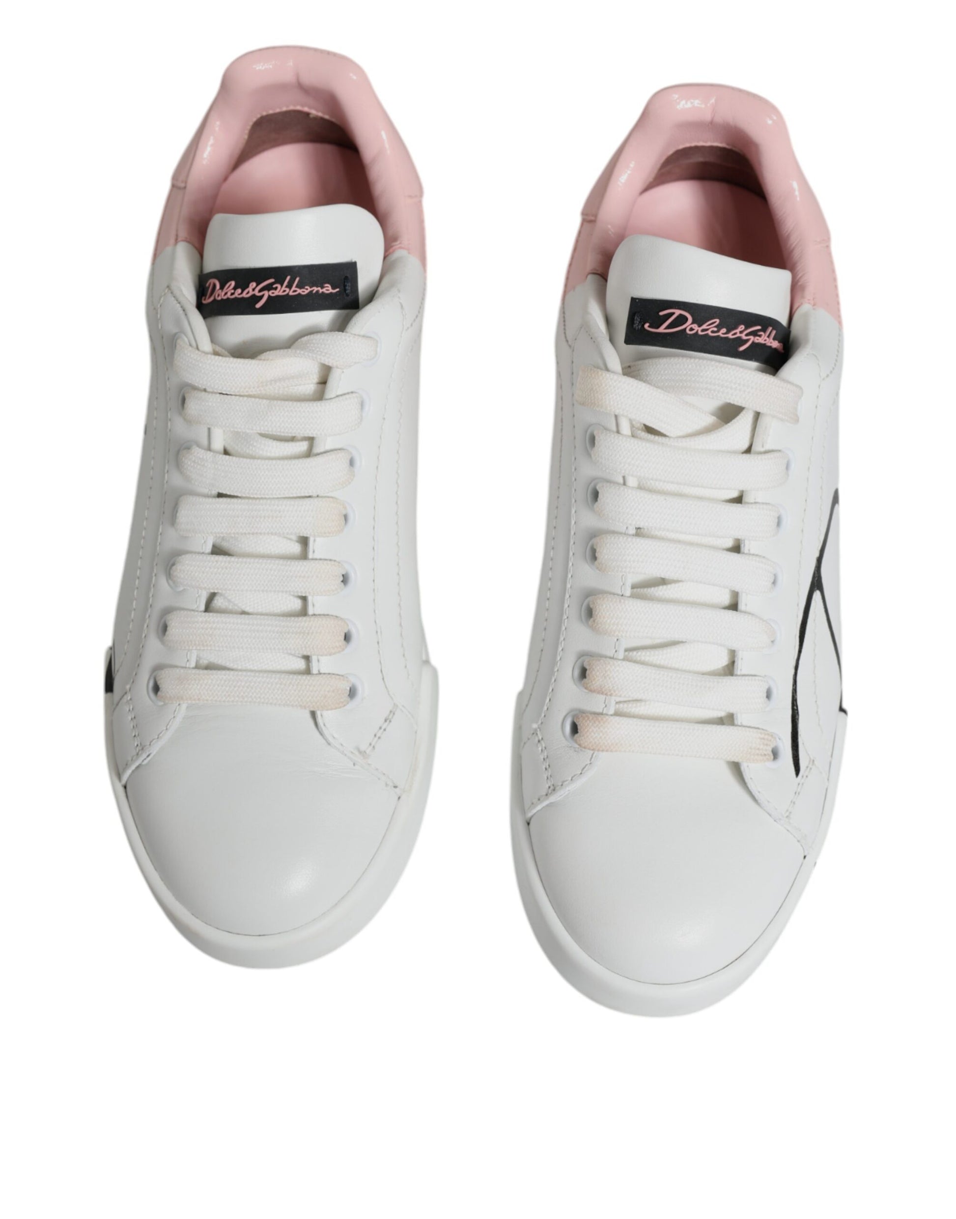 Dolce & Gabbana White Pink Portofino Low Top Sneakers Shoes