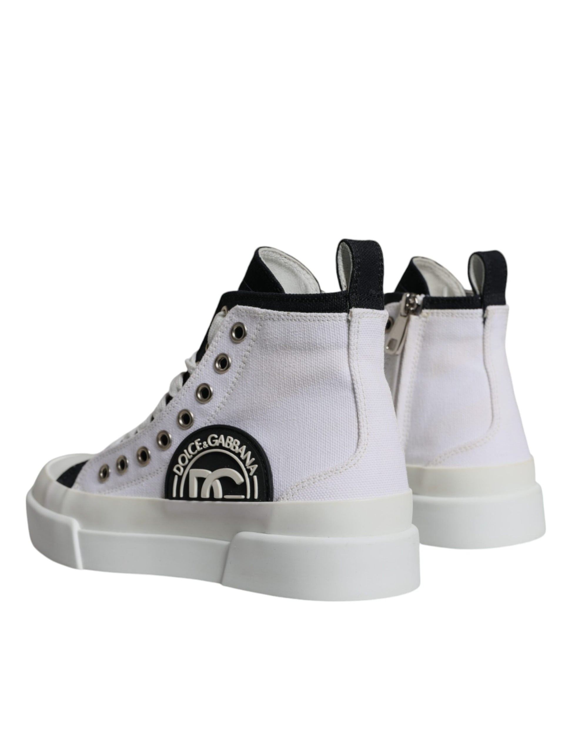 Dolce & Gabbana White Black Canvas Logo Mid Top Sneakers Shoes