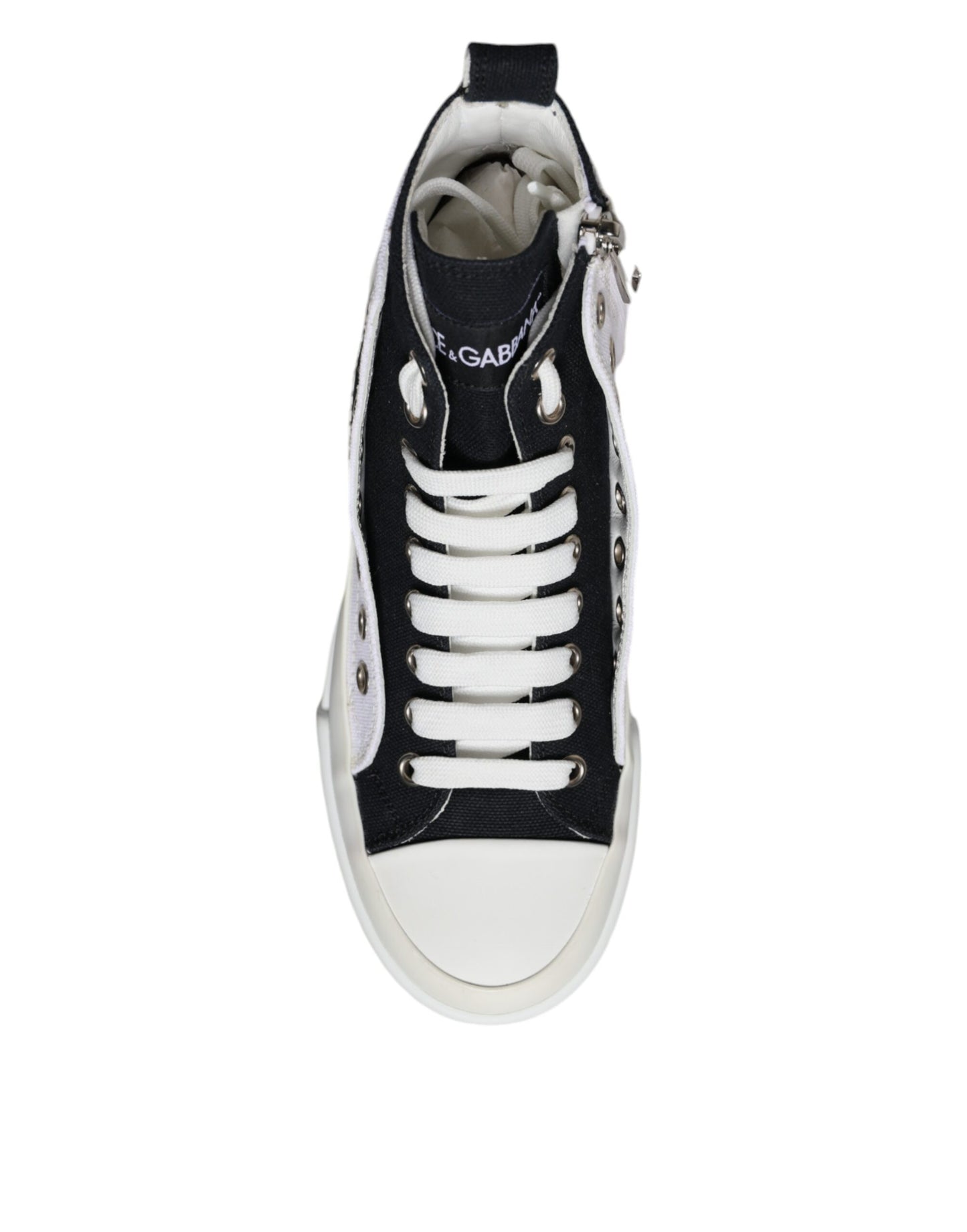 Dolce & Gabbana White Black Canvas Logo Mid Top Sneakers Shoes