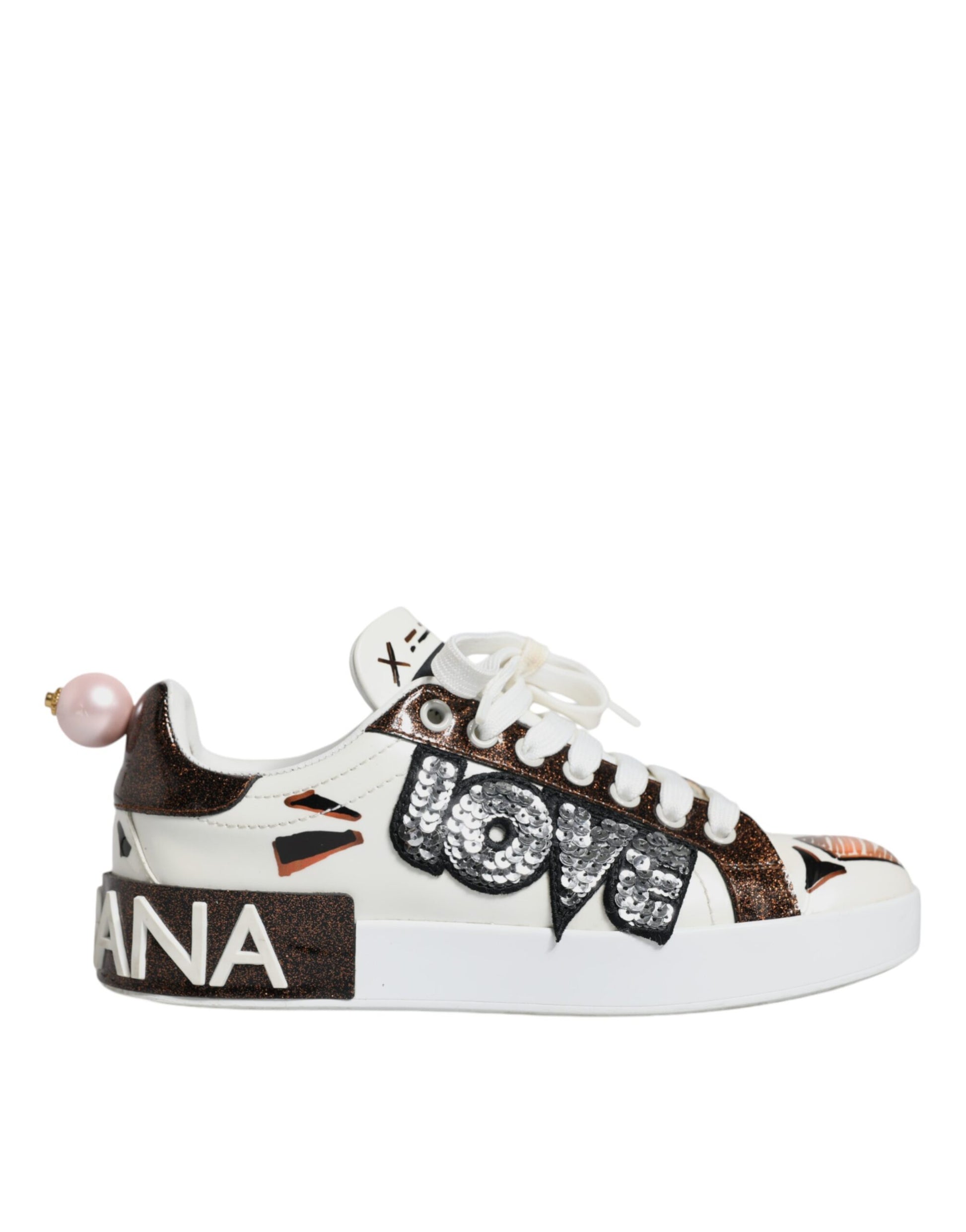 Dolce & Gabbana White Love Sequin Portofino Sneakers Shoes