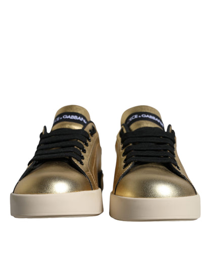 Dolce & Gabbana Gold Portofino Calf Leather Sneakers Shoes