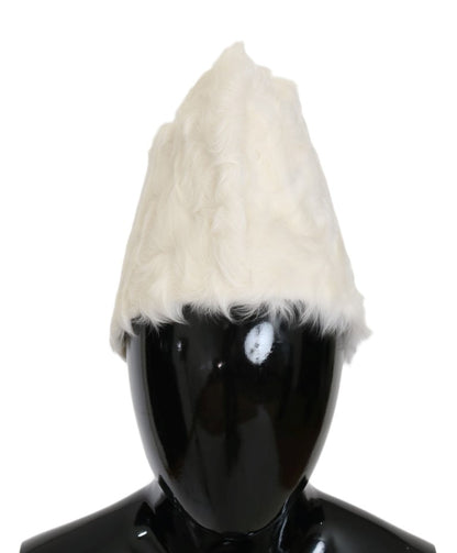 Dolce & Gabbana Elegant White Fur Beanie Luxury Winter Hat Dolce & Gabbana